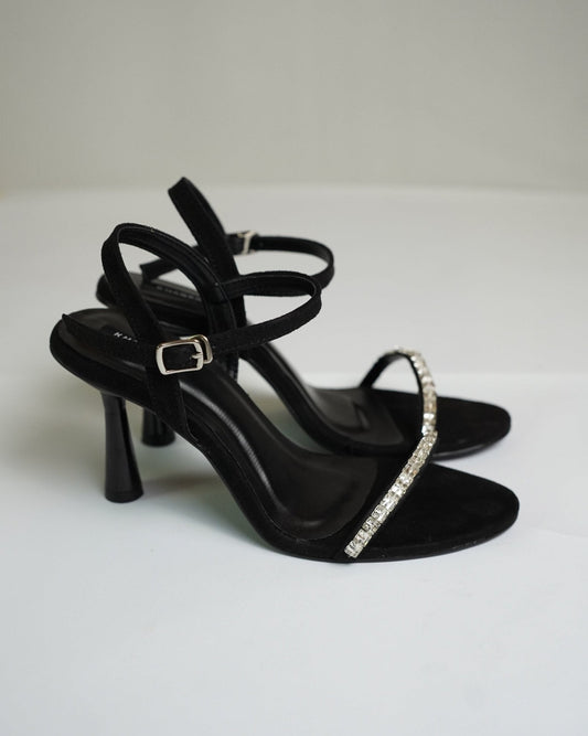 Black Rhinestone Ankle Strap Heels -