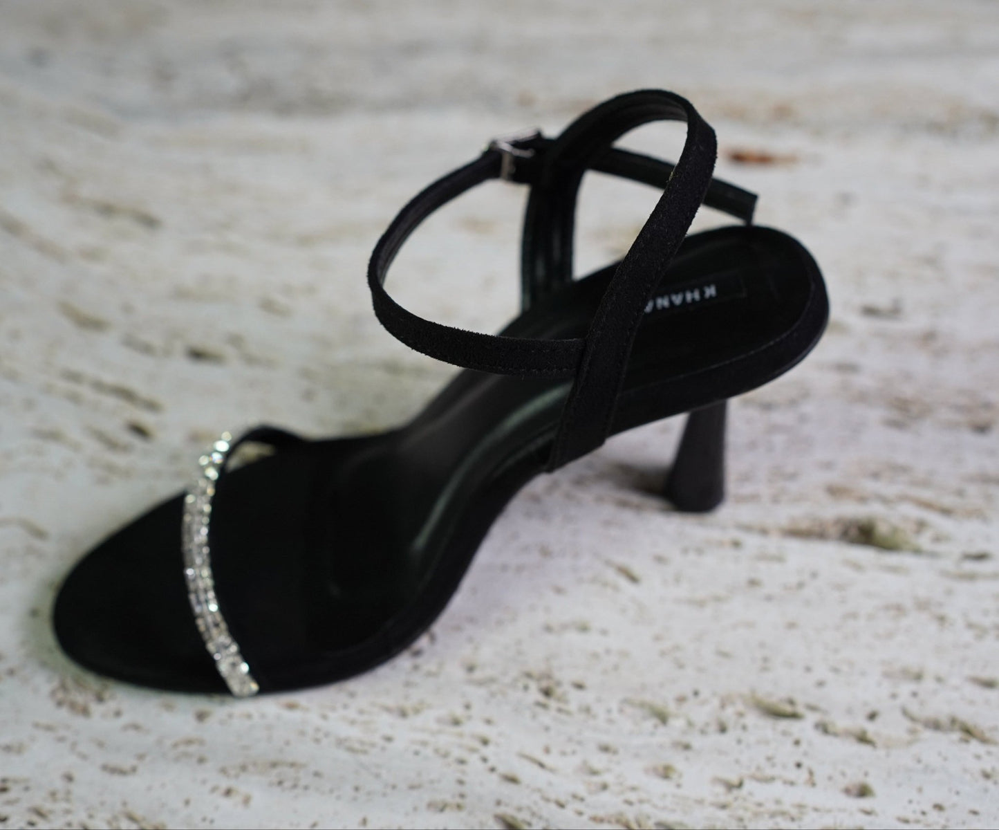 Black Rhinestone Ankle Strap Heels -