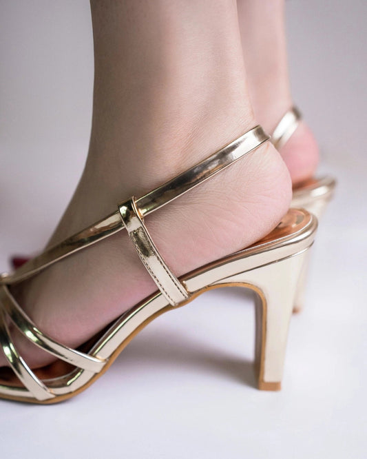 Gold Strappy Block Heels -