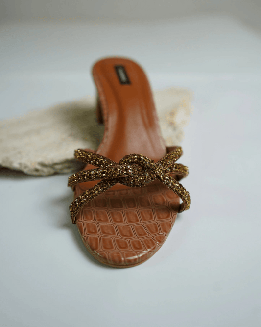 Golden Knot Croc Block Heels -