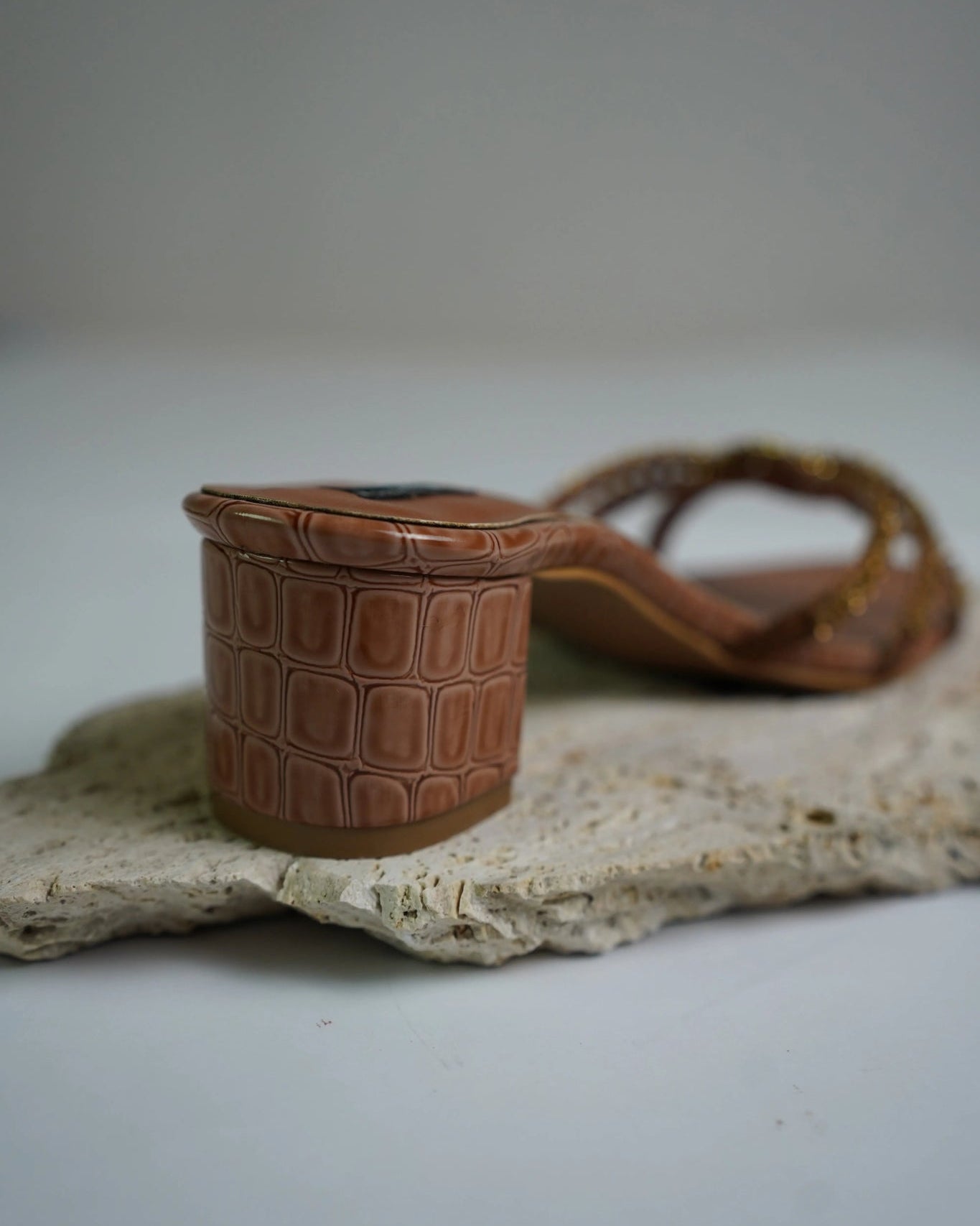 Golden Knot Croc Block Heels -