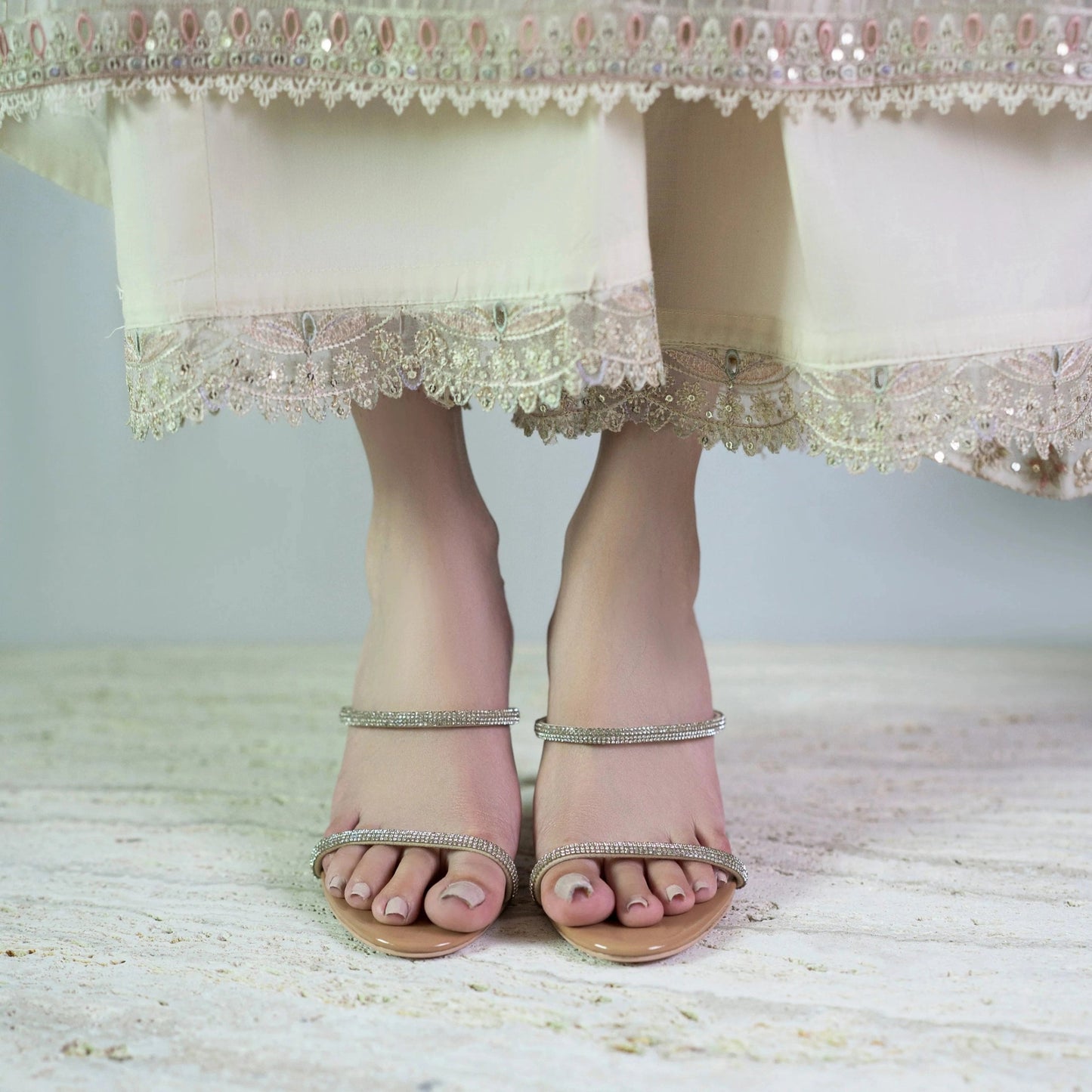 Nude Mesh Kitten Heels -