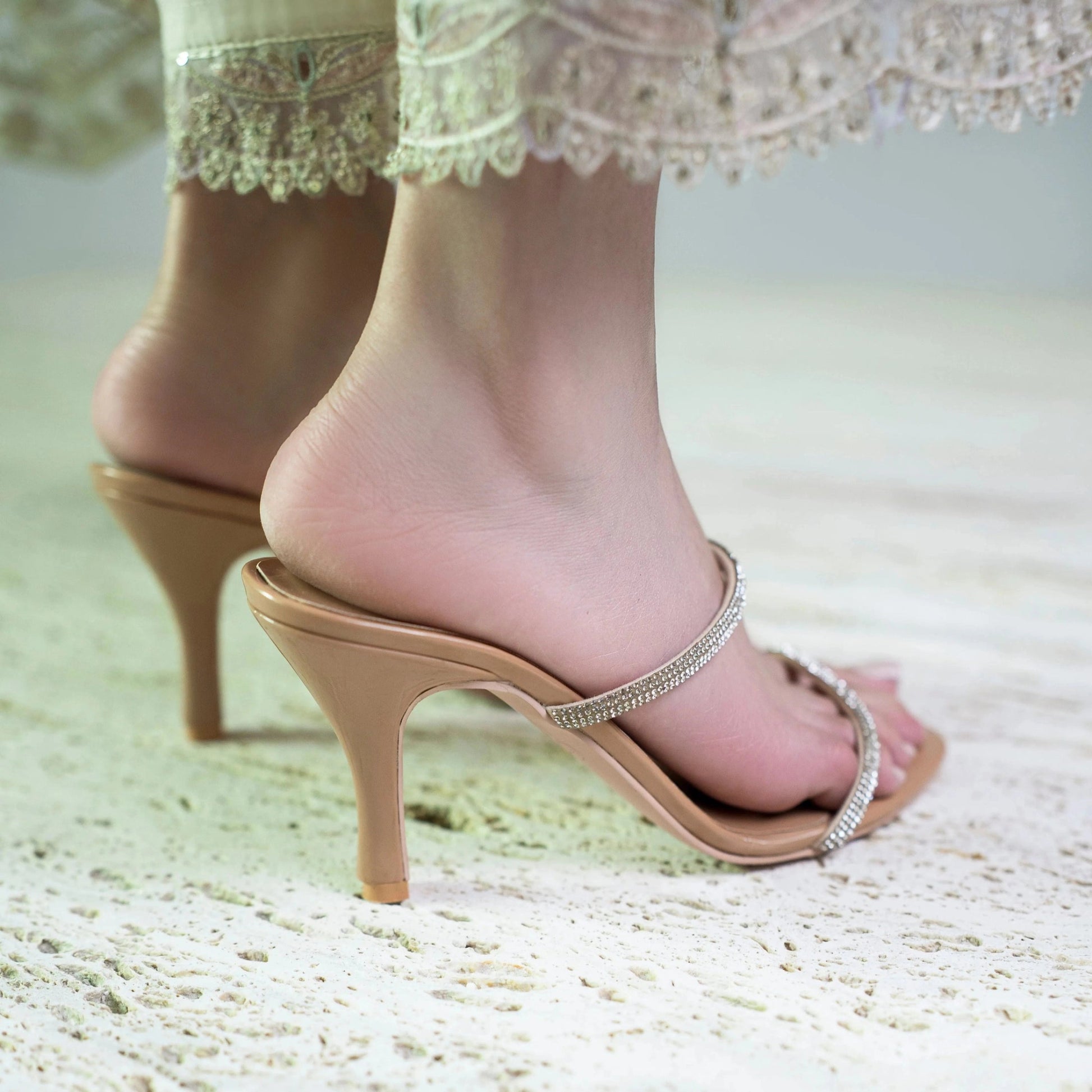 Nude Mesh Kitten Heels -