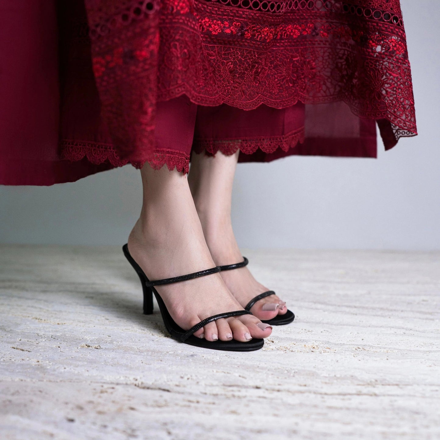 Black Mesh Kitten Heels - 