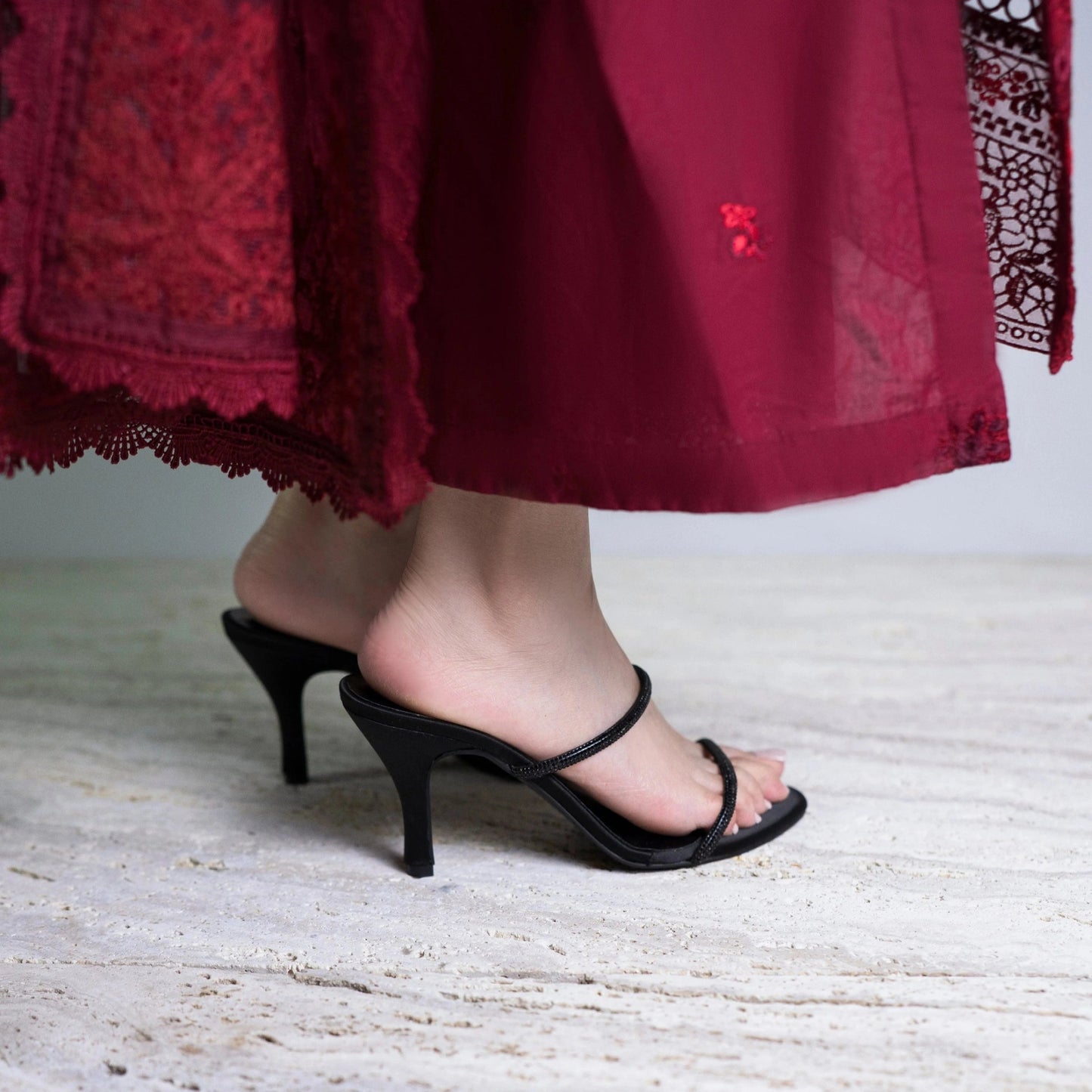 Black Mesh Kitten Heels - 