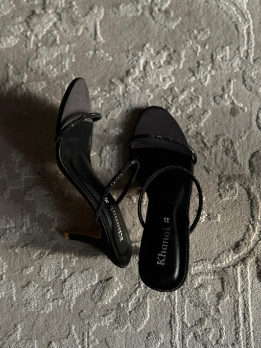 Black Mesh Kitten Heels - 