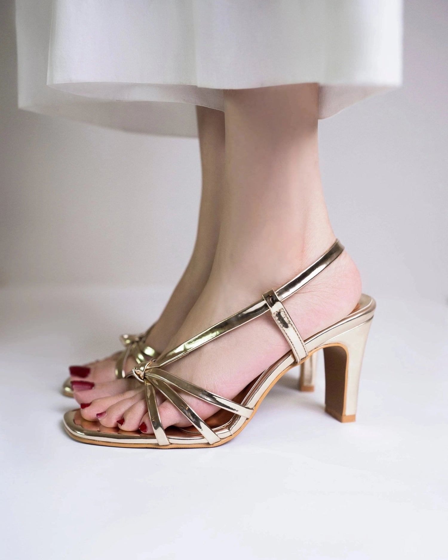 Gold Strappy Block Heels - 