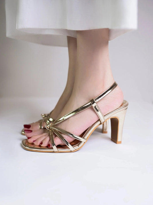 Gold Strappy Block Heels - 