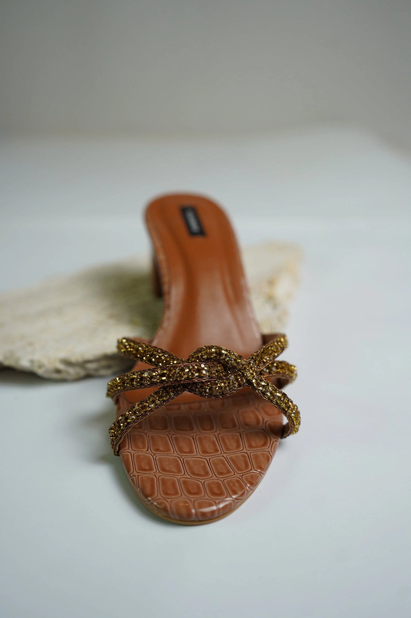 Golden Knot Croc Block Heels - 