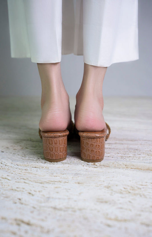 Golden Knot Croc Block Heels - 