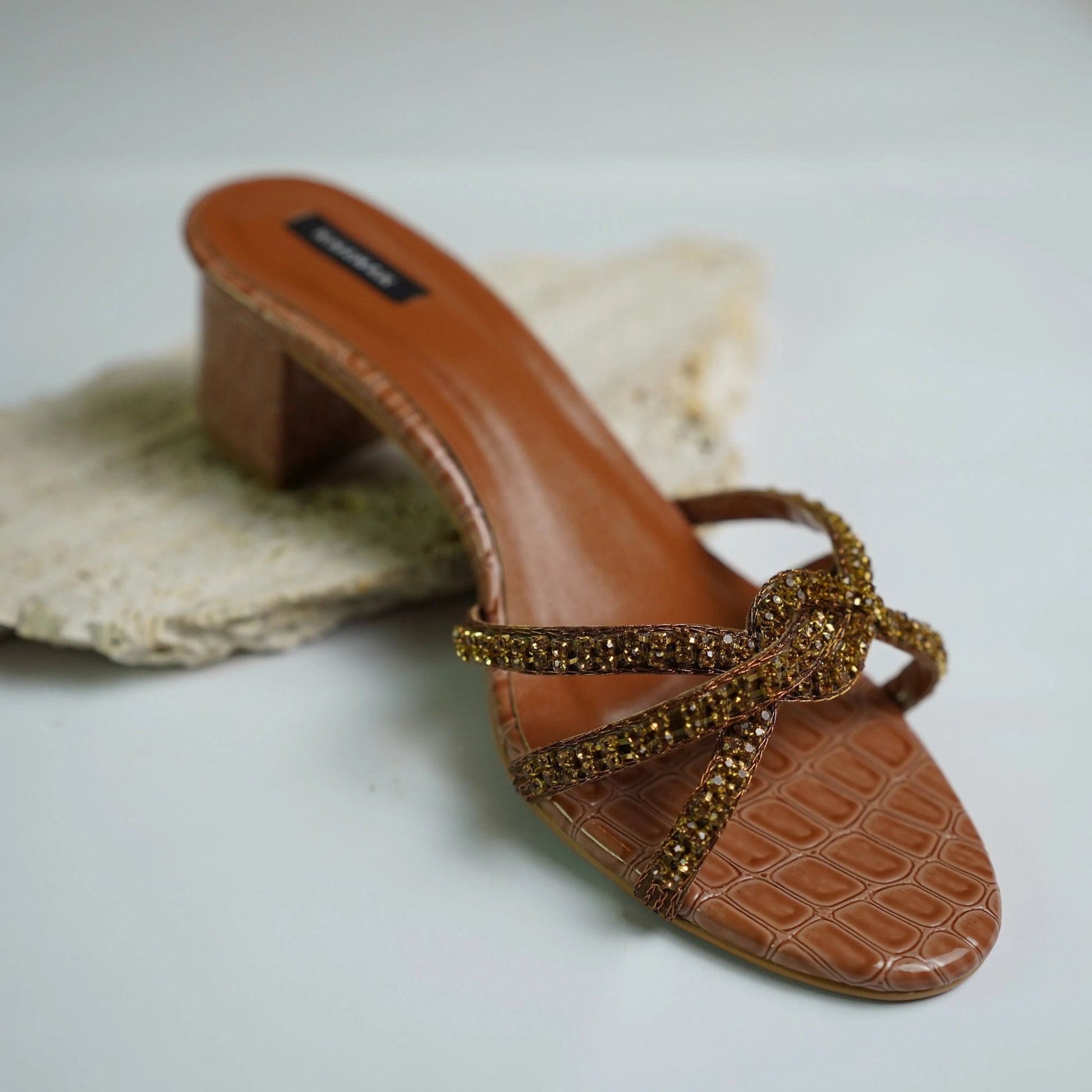 Golden Knot Croc Block Heels - 