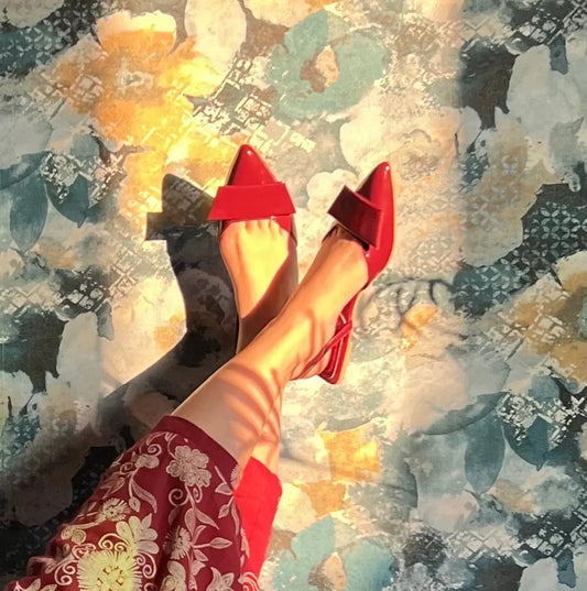 Pointed Toe Burgundy Flats - 