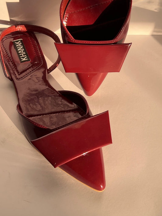 Pointed Toe Burgundy Flats - 