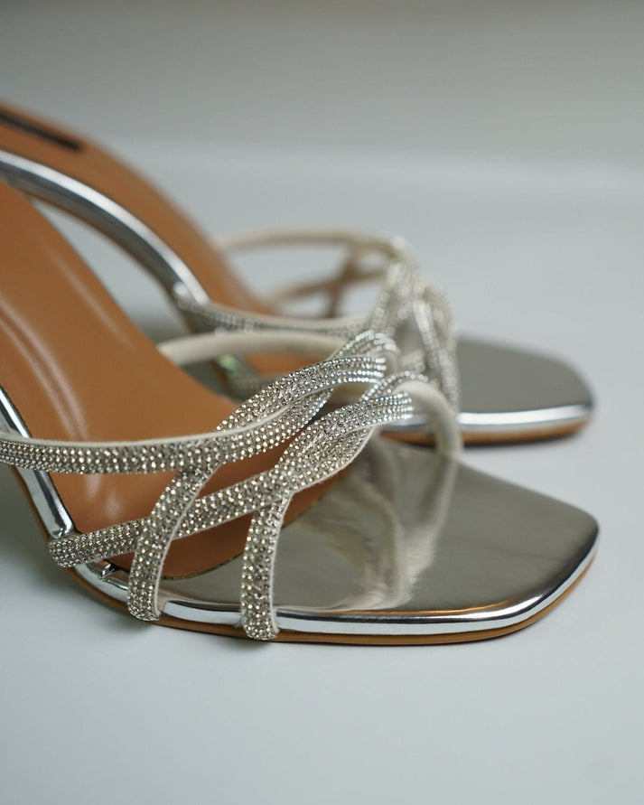 Ziya Silver Rhinestone Stiletto Heels | Wedding Heels Pakistan | Khanak ...