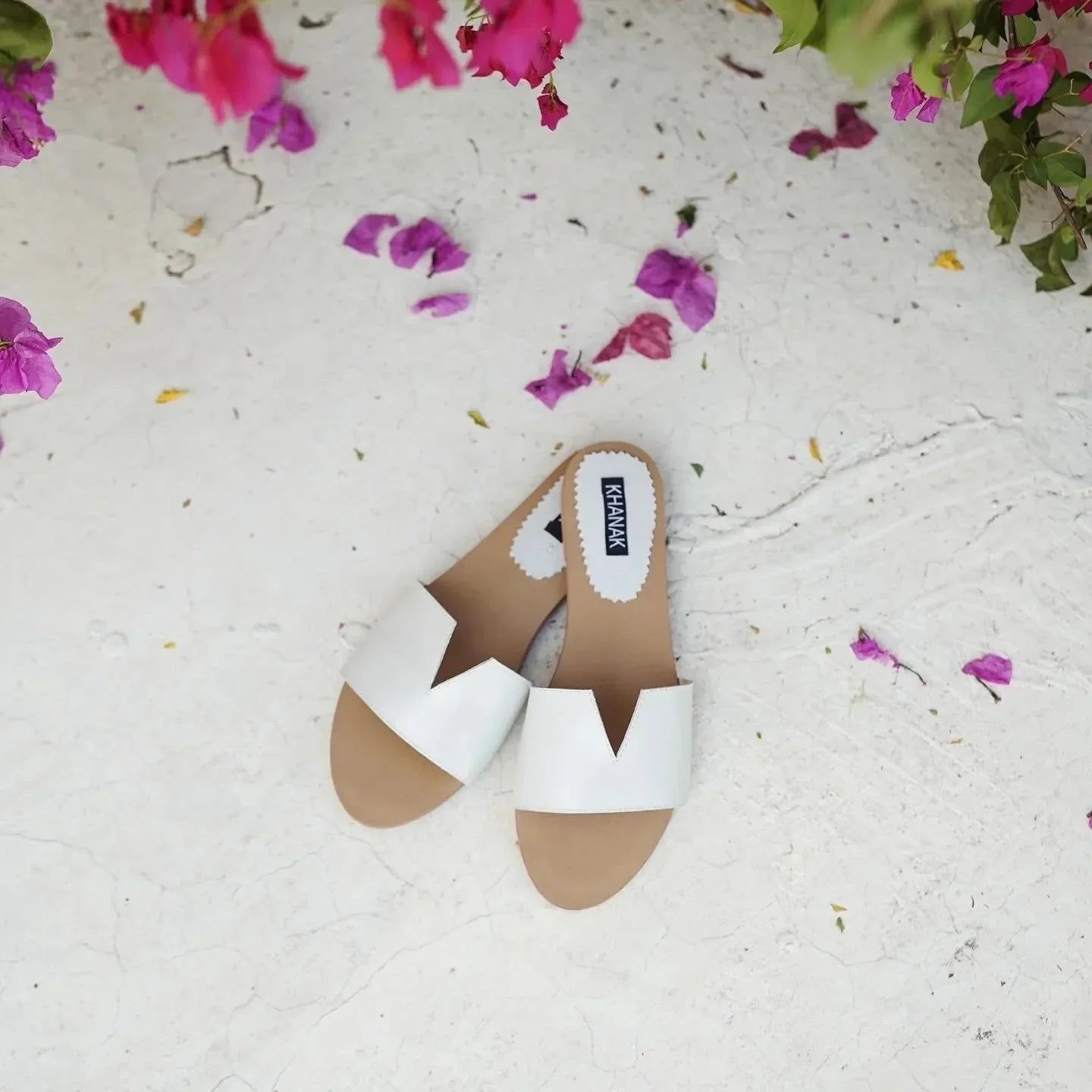 White V - Cut Leather Slide - 